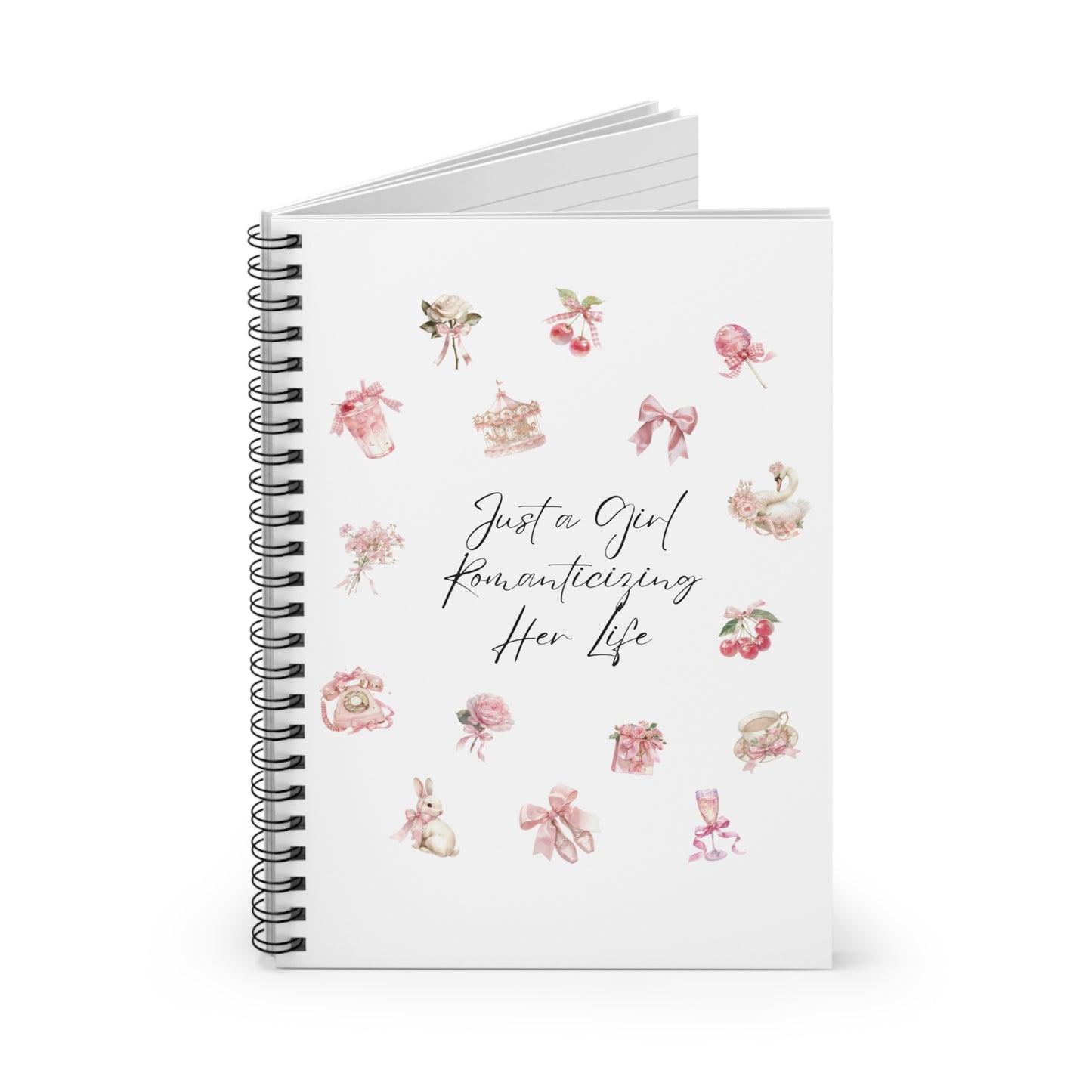 Coquette Aesthetic "Just a Girl Romanticizing Her Life" Spiral Notebook
