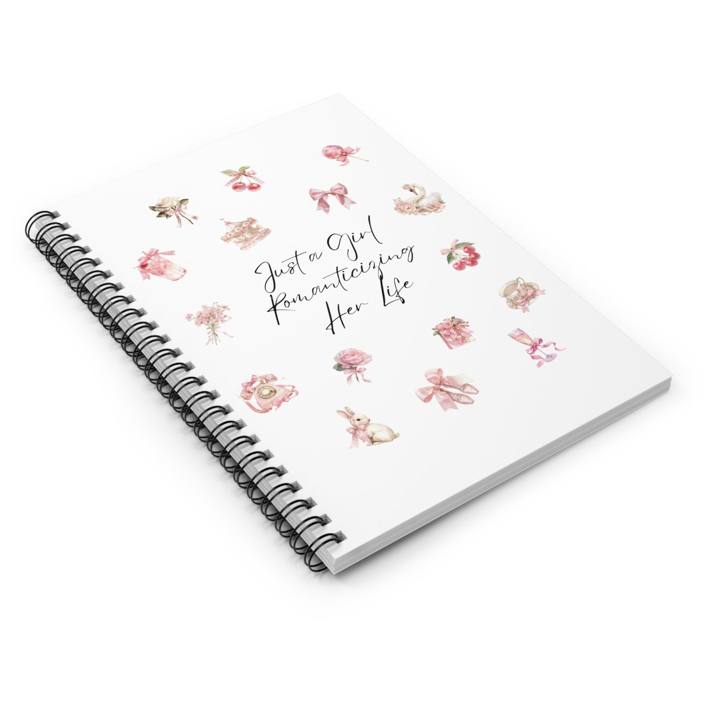 Coquette Aesthetic "Just a Girl Romanticizing Her Life" Spiral Notebook