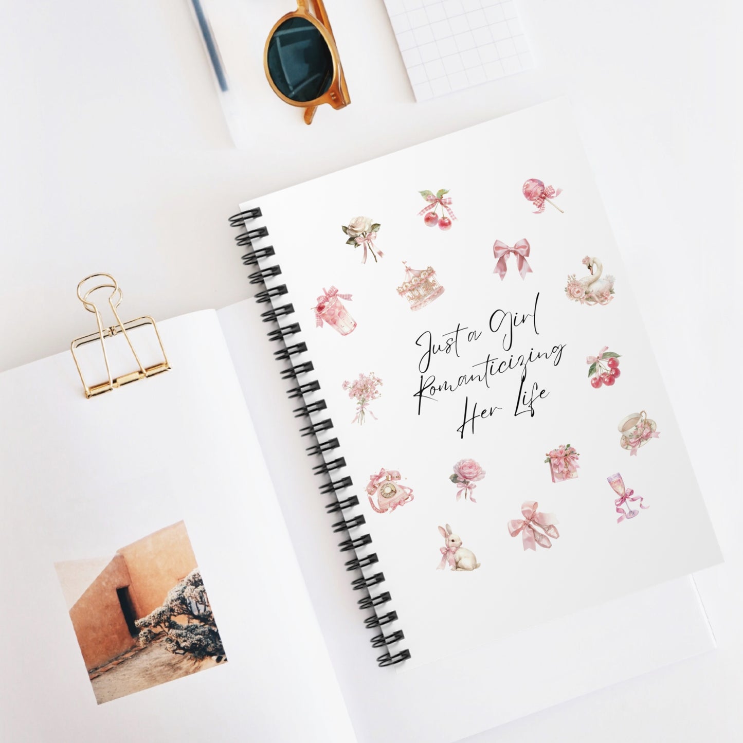 Coquette Aesthetic "Just a Girl Romanticizing Her Life" Spiral Notebook
